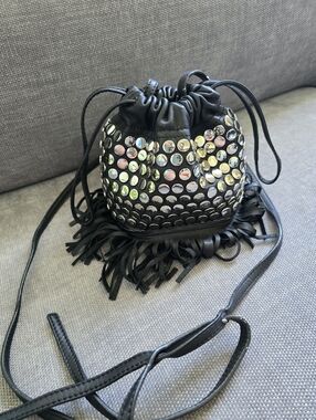 Sonia Rykiel Studded Fringe Mini Bucket Bag – Black Leather